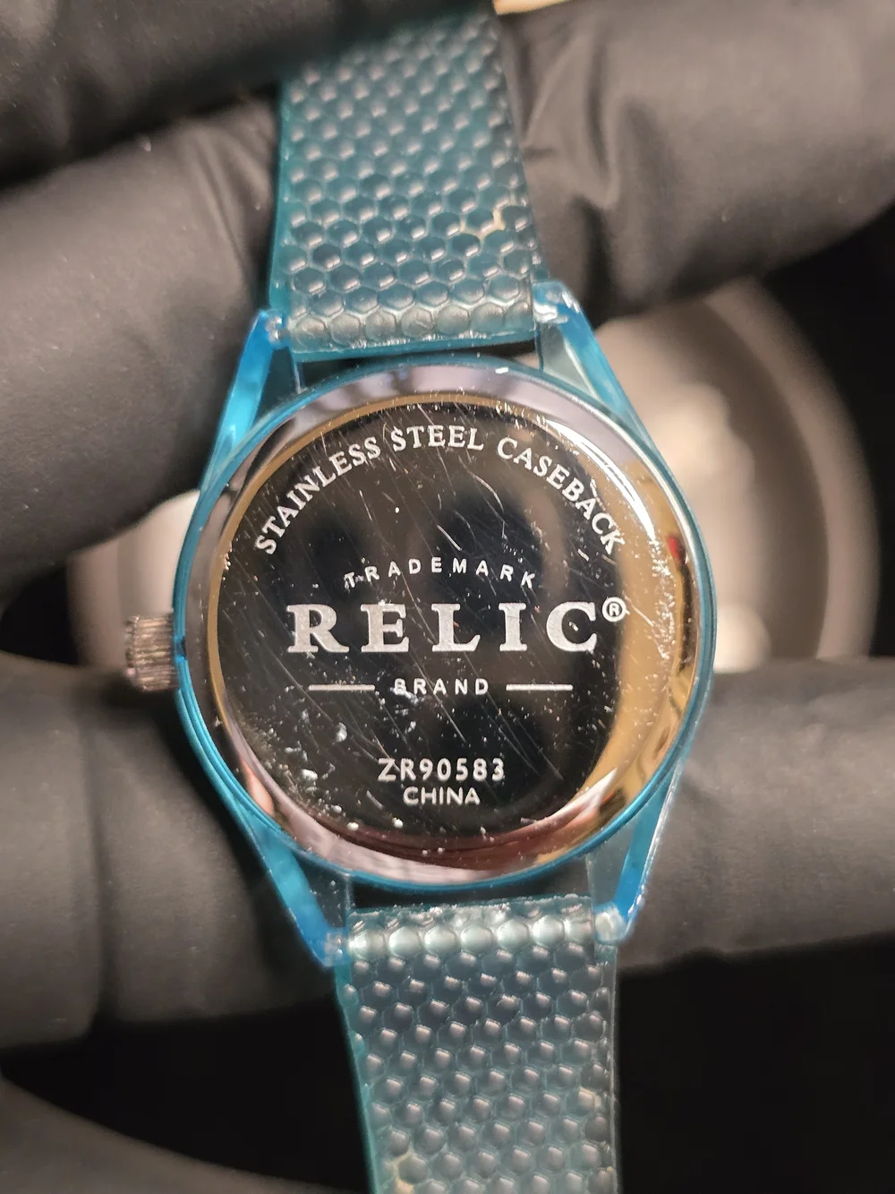 Relic Big Tic Teal Blue Transparent Plastic Women's Watch